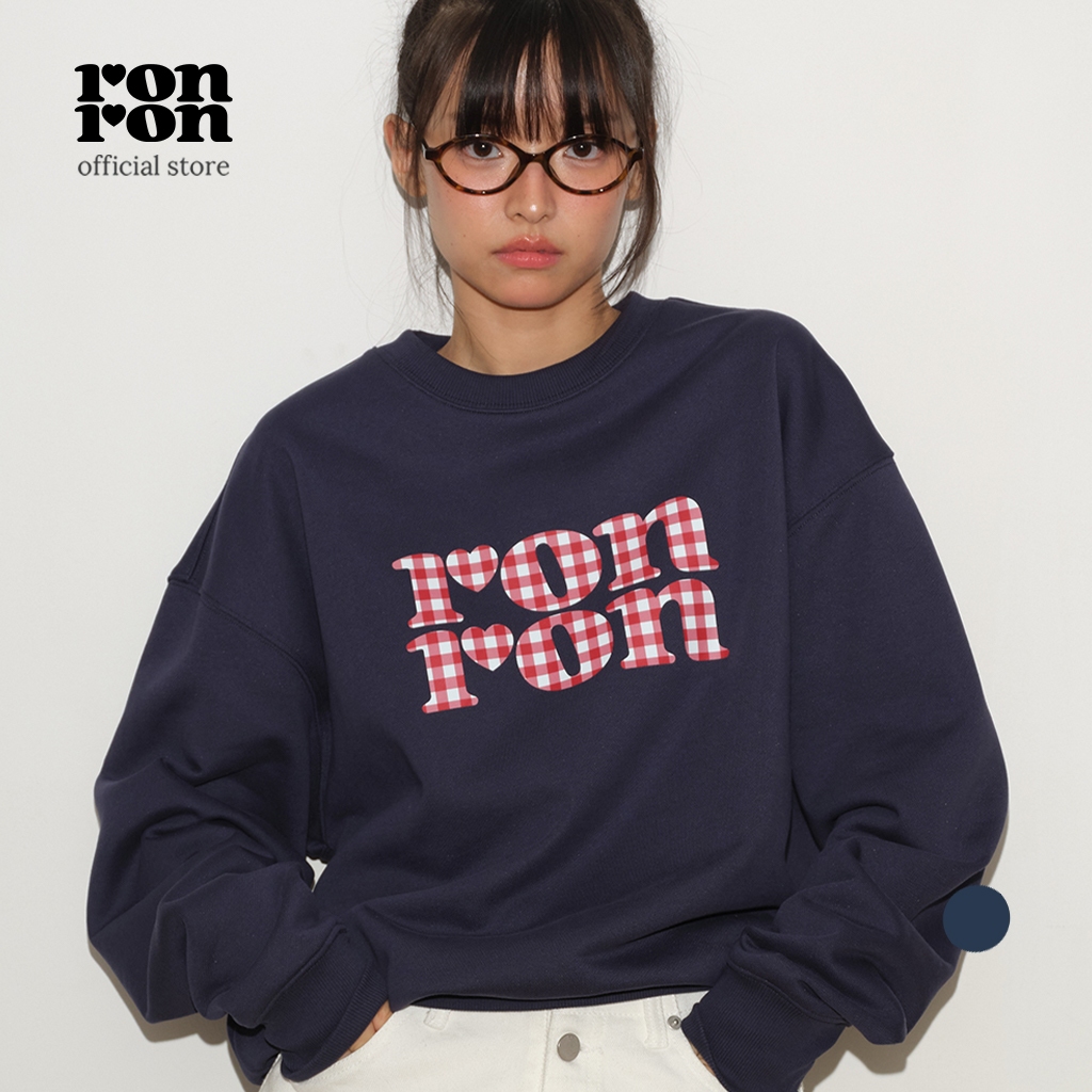 [RONRON] Gingham Logo Sweatshirt / NAVY