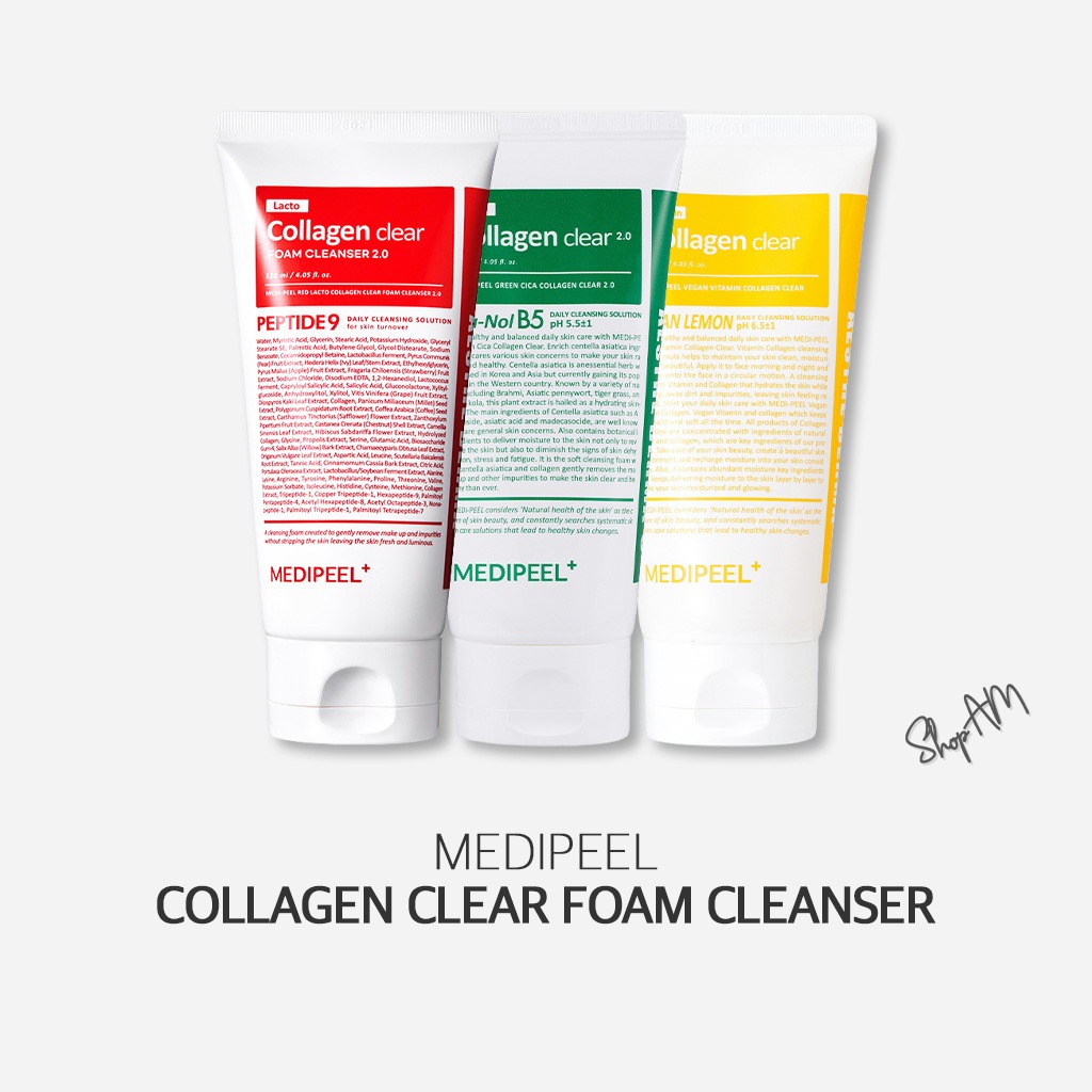 MEDIPEEL Collagen Clear Foam 2.0 120ml | Red Lacto, Green Cica, Vegan Vitamin | โฟมล้างหน้าทำความสะอาดล้ำลึก pH อ่อนโยน เจลวีแกน