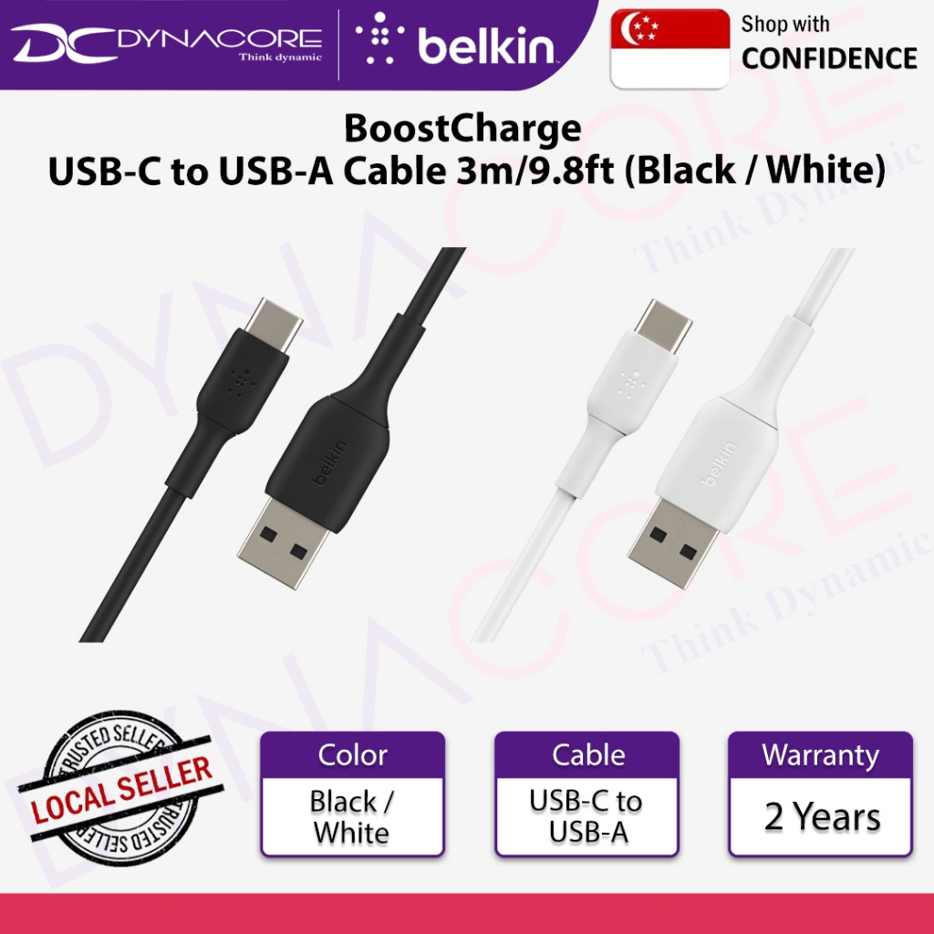 Belkin BoostCharge USB-C to USB-A Cable 3m/9.8ft (ดํา/ขาว)