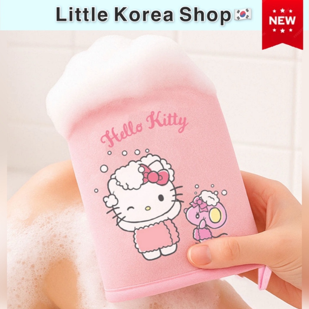 [Sanrio] ถุงมืออาบน้ํานุ่ม Hello Kitty ทําความสะอาดผิว ตะขอผ้าขนหนู