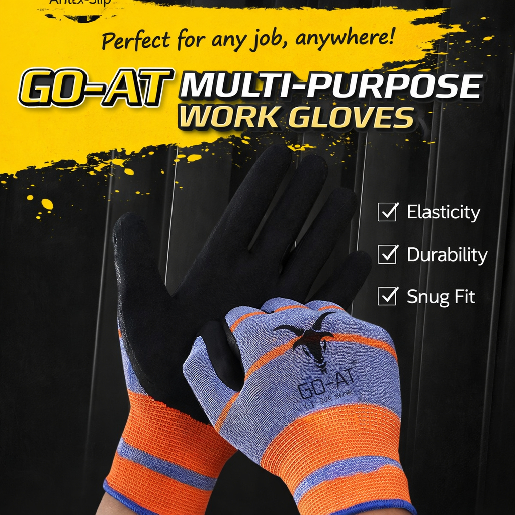 GOAT LATEX FOAM COATED WORK GLOVES (10 PAIRS)