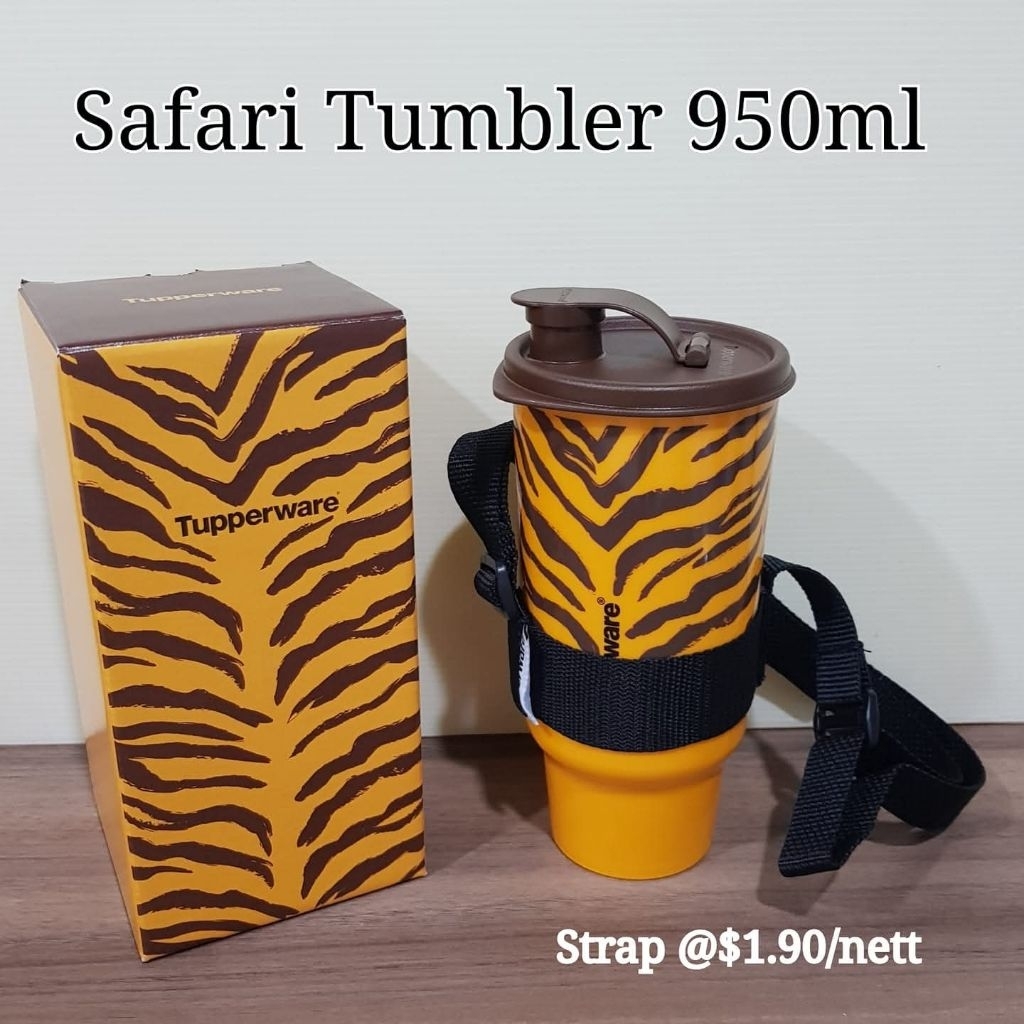 Tupperware Safari Tumbler 950ml (1)10.2cm(D) x 21.5cm(H)ขายปลีกราคา S$18.50 ไม่รวมสายรัด