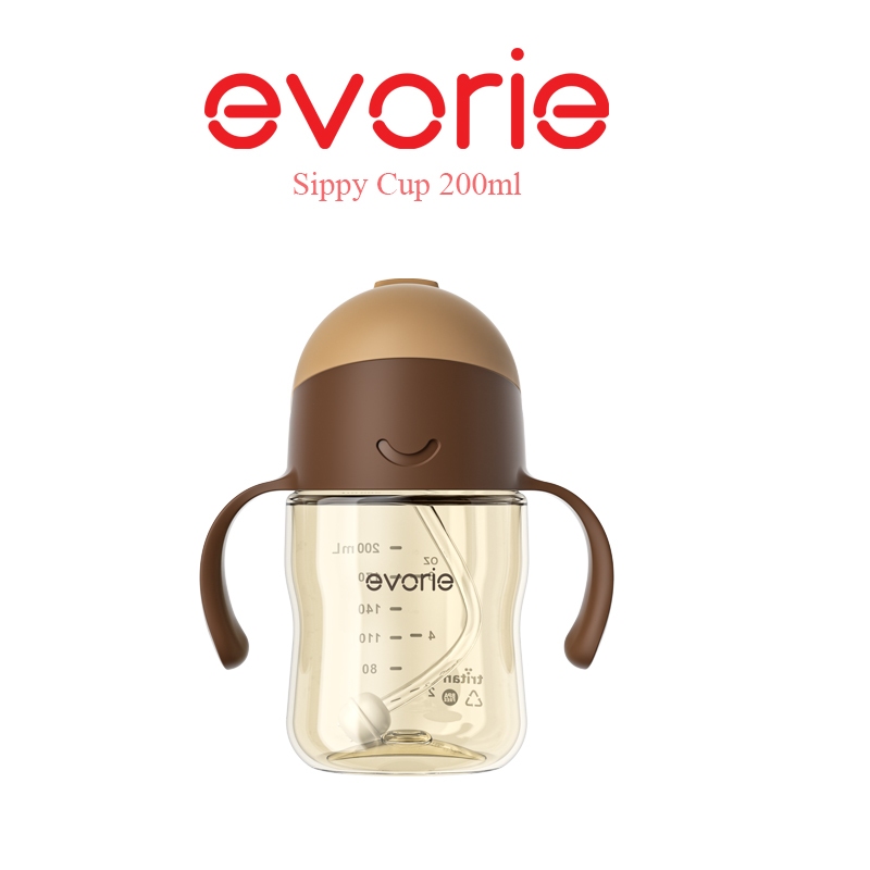 Evorie Tritan Weighted Straw Sippy Cup สําหรับทารกและเด็กเล็ก 6 เดือน +, 200mL Chocolate
