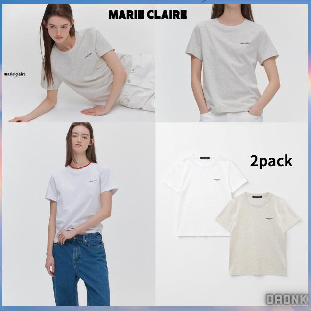 [ MARIE CLAIRE ] [2PACK] เสื้อยืดแขนสั้น Classic Logo Regular Fit (MAGBTS19MWO) เกาหลี แท้ 100%