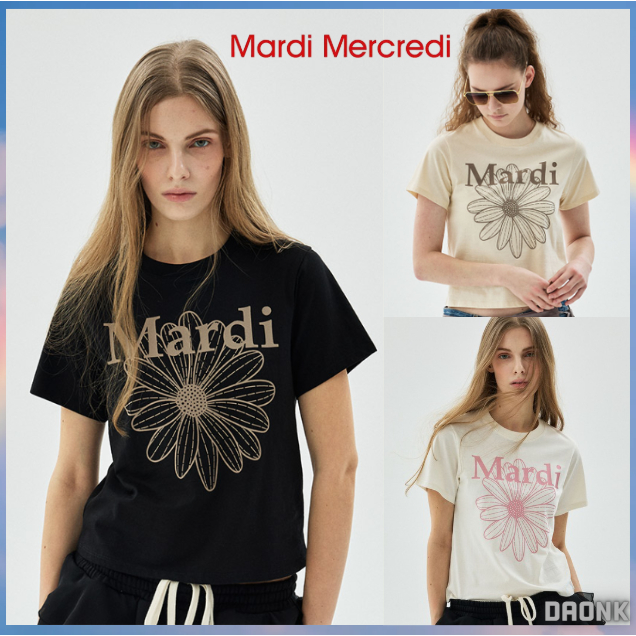 (BUST 34INCH))สีใหม่ [ MARDI MERCREDI ] SLIM TSHIRT FLOWERMARDI 3 สี เกาหลีแท้ 100%