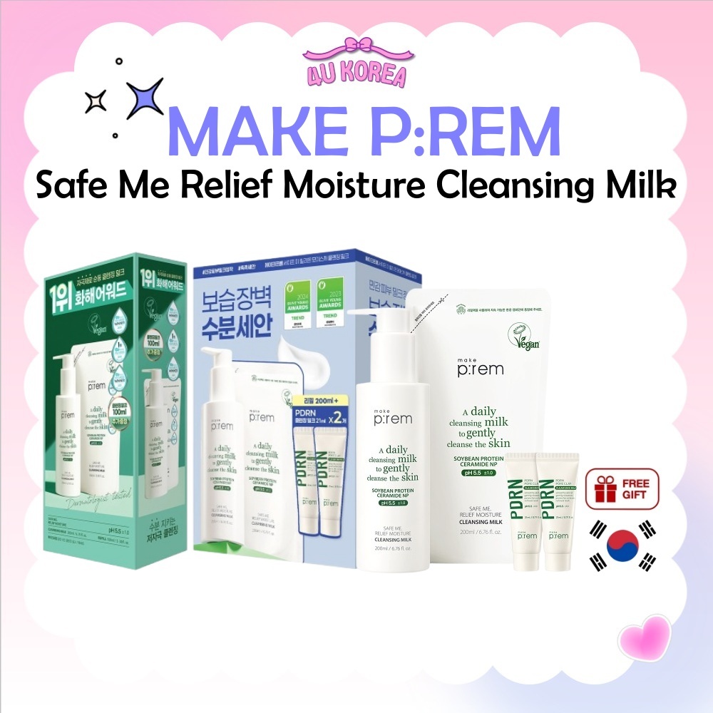 (+ 100 มล.) MAKE P:REM Safe Me Relief Moisture Cleanser Milk 200ml / K-BEAUTY