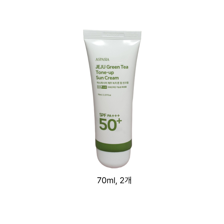 ASPASIA Jeju Green Tea Tone-Up Sunscreen SPF50+ PA+++ 70ml x 2 ชิ้น | ขนาดใหญ่ โทนอัพ ซัน ครีม | ป้อ