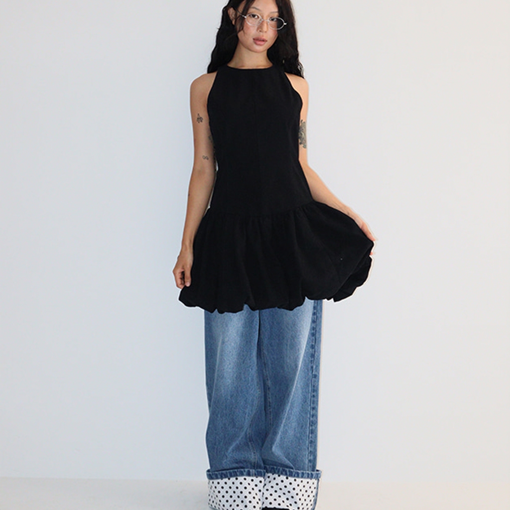 [RONRON] Patch Roll Up Denim Pants / WHITE DOT — صورة 7