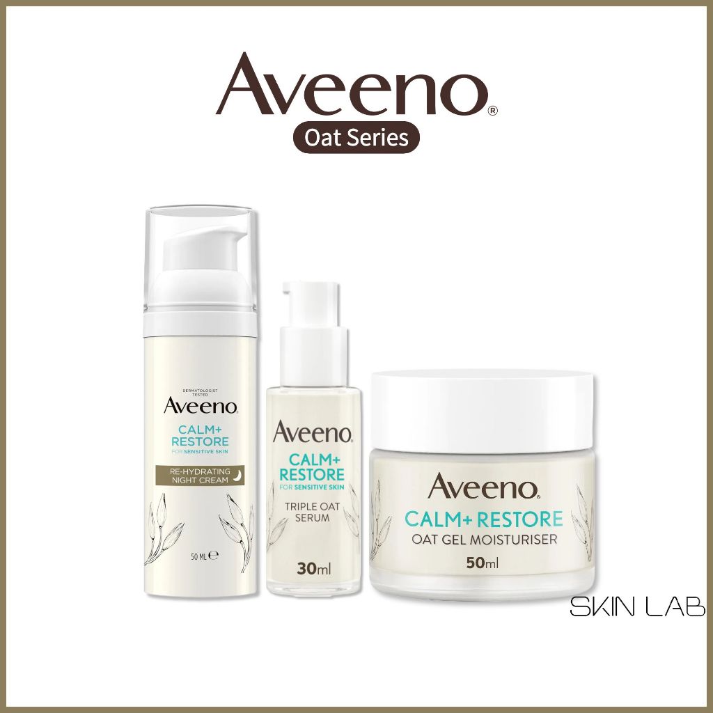 [Aveeno] Face Calm + Restore Oat Gel Moisturizer 50ml, Triple Oat Serum 30ml, Rehydrating Night Cream 50ml