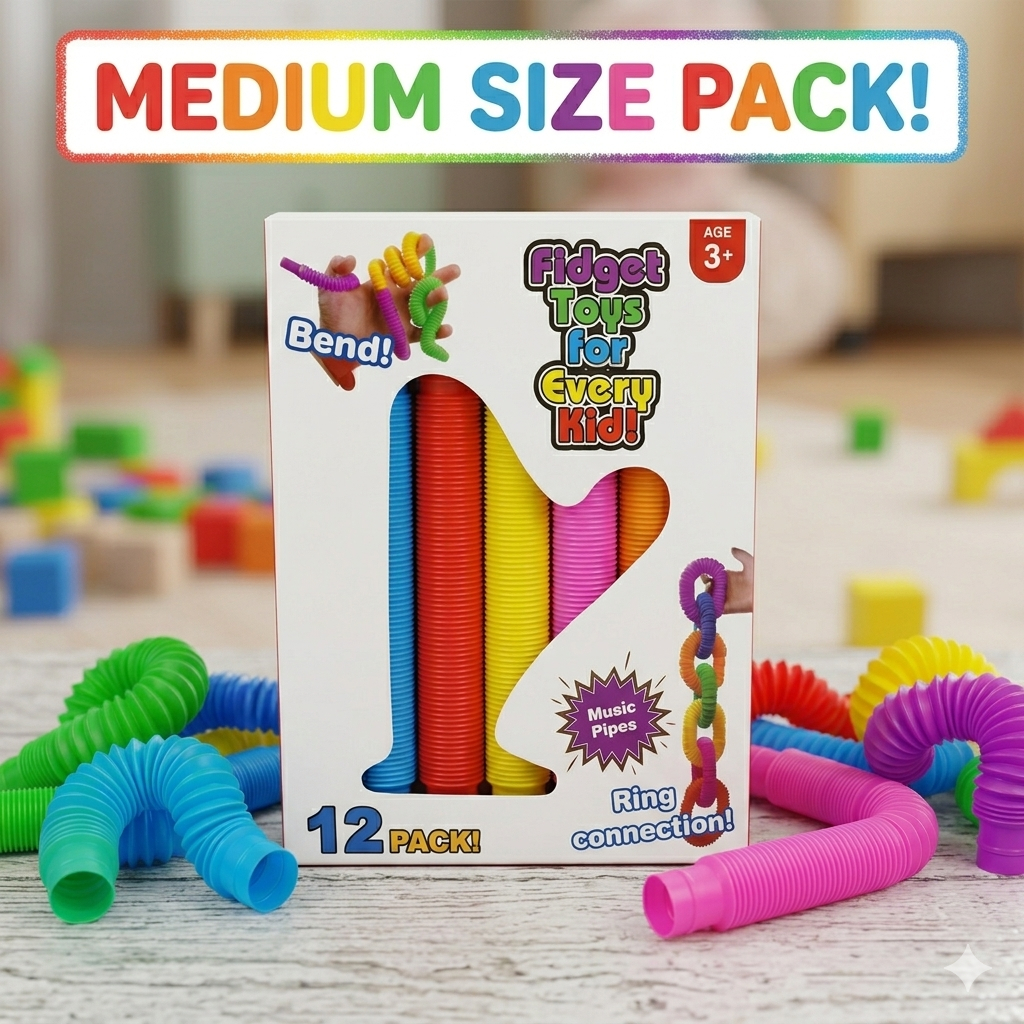 12 ชิ้น 6 สี Pop & Twist Tube - Fidget Toy – Pop Tube Fidget - เด็กพร้อมกล่องสีสําหรับชุด