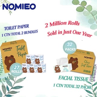 [Carton] Nomieo Toilet Roll 27/60/64Rolls 200sheets 4plys/Facial Tissue 100sheets 3plys Ultra Soft Feel Cleansing Cotton