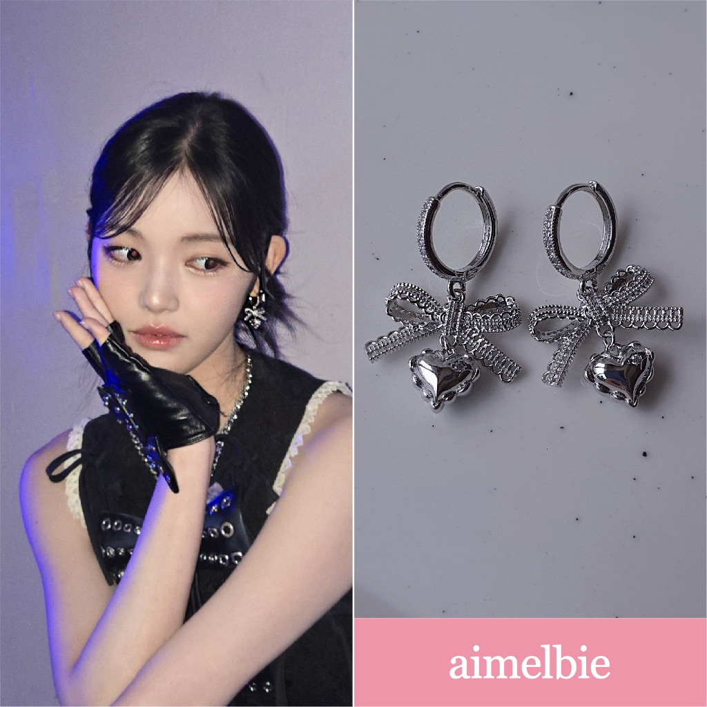 ต่างหู Hearts2Hearts Yuha แบบ Korean Coquette Laced Ribbon พร้อมลายหัวใจ