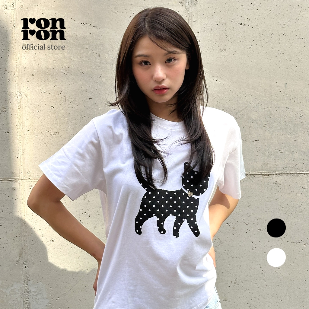 [RONRON] Dot Cat T Basic Fit Shirts / 2colors