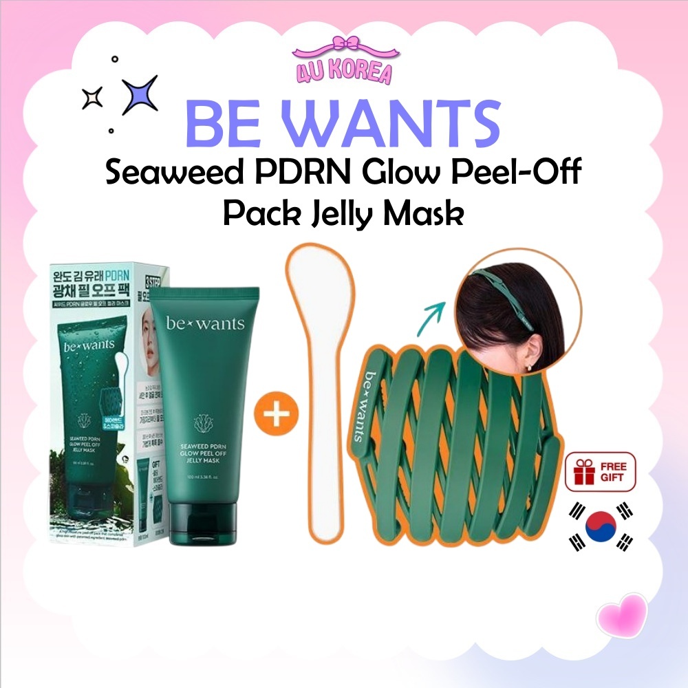 (+ที่คาดผม & ไม้พาย) BE WANTS Seaweed PDRN Glow Peel-Off Pack Jelly Mask – 100ml / K-BEAUTY