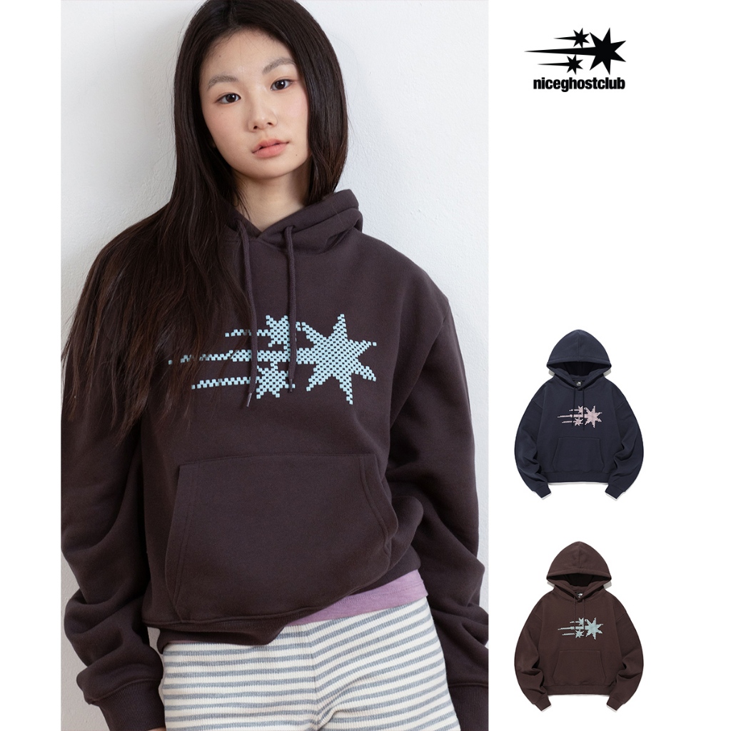 [NICEGHOSTCLUB] MOSAIC 3STAR CROP HOODIE_สไตล์เกาหลี
