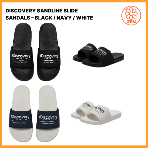 รองเท้าแตะสไลด์ DISCOVERY SANDLINE สีดำและขาว สไตล์กองทัพเรือ