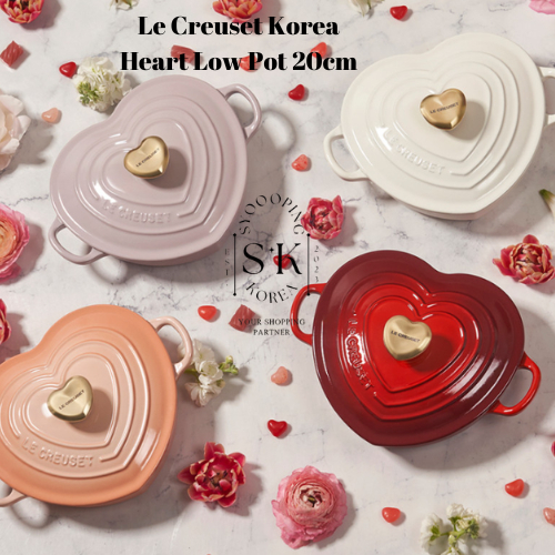 [Le Creuset Korea] Le Creuset Korea Heart Low Pot 20ซม. Charlotte/Shell Pink