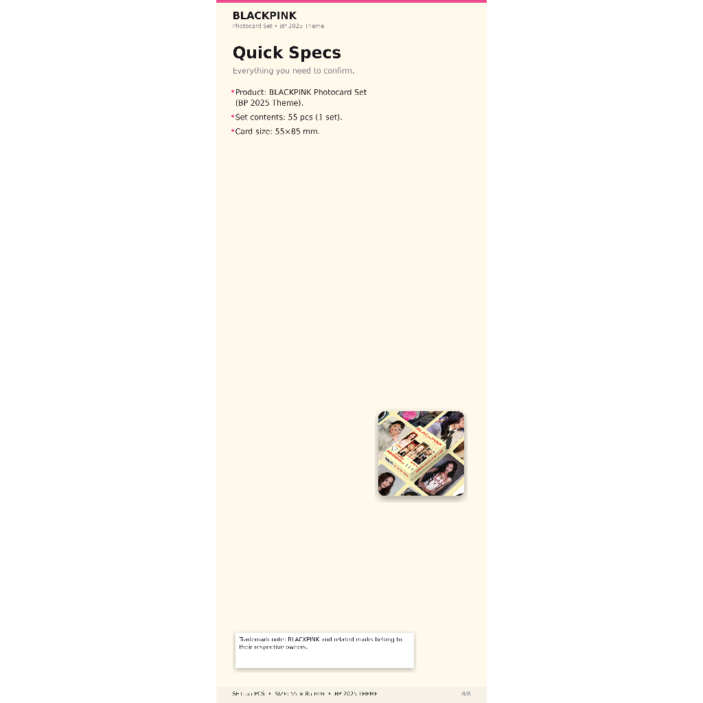 ชุดโฟโต้การ์ด BLACKPINK (ธีม BP 2025) | 55 ชิ้น | 5585มม | ชุด 1 ชุด