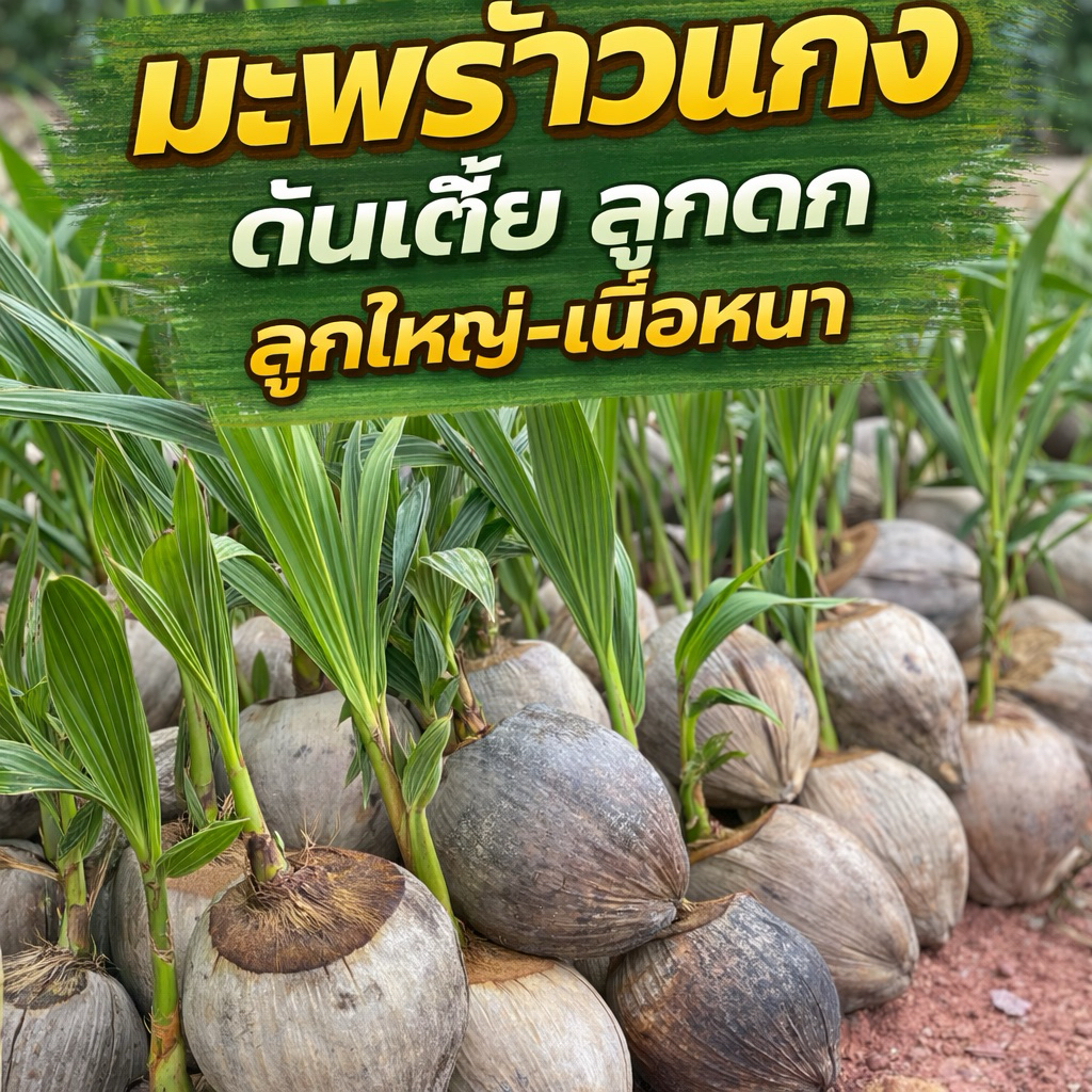 พันธุ์มะพร้าวแกง ต้นเตี้ย ลูกใหญ่เนื้อหนา พร้อมปลูก