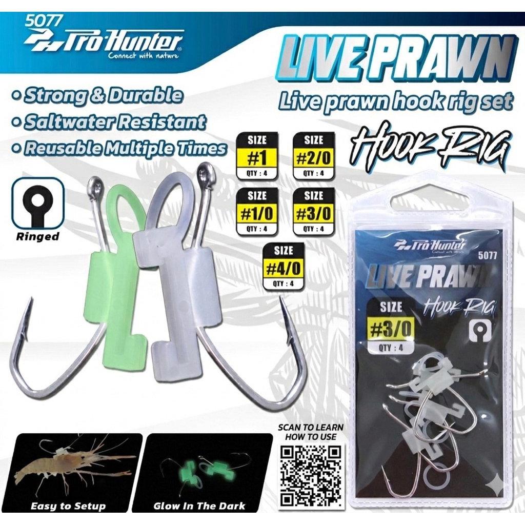 Prohunter Live Prawn Hook Rig. แข็งแรงทนทาน นํากลับมาใช้ใหม่ได้!