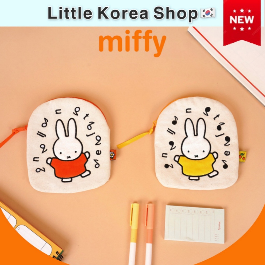 [Miffy] กระเป๋าผ้าแคนวาสปักลายแท้, กระเป๋าเครื่องสําอางอเนกประสงค์ / 15x17cm, เก็บของแบบบาง , กระเป๋า Miffy