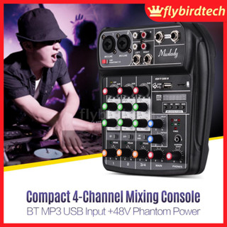 FLY l &amp; lfashion mus เครื่องผสมการ์ดเสียงดิจิตอล 4 - channel bt mp 3 usb input+48 v phantom  Power for Music Recording DJ Network Live Broadcast Karaoke