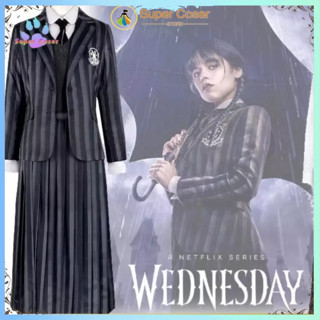 【มีสินค้า】Wednesday Addams ชุดคอสเพลย์ครอบครัว ชุดยูนิฟอร์มนักเรียน เสื้อกั๊ก กระโปรง ครบชุด ฮาโลวีน สําหรับผู้หญิง