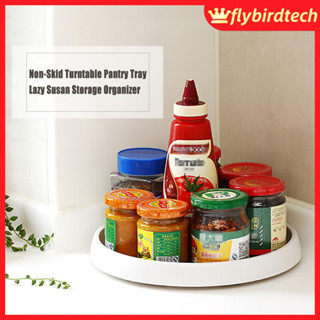 FLY Non-Skid Turntable Pantry Tray Lazy Susan Storage Organizer 9.8 Inch Condiment Bottles Tray in Cabinet