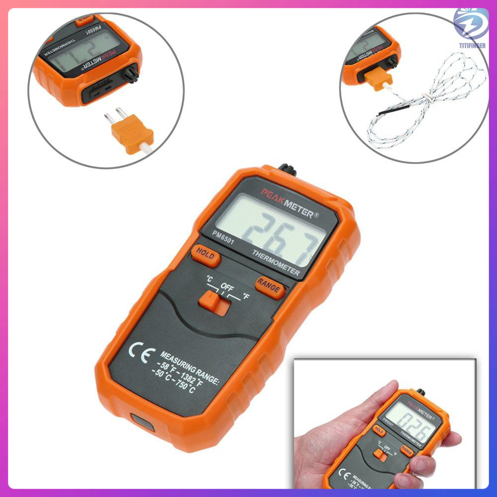 TITI PEAKMETER PM6501 LCD Display Wireless K Type Temperature Meter Thermocouple W/Data Hold/Logging Digital Thermometer
