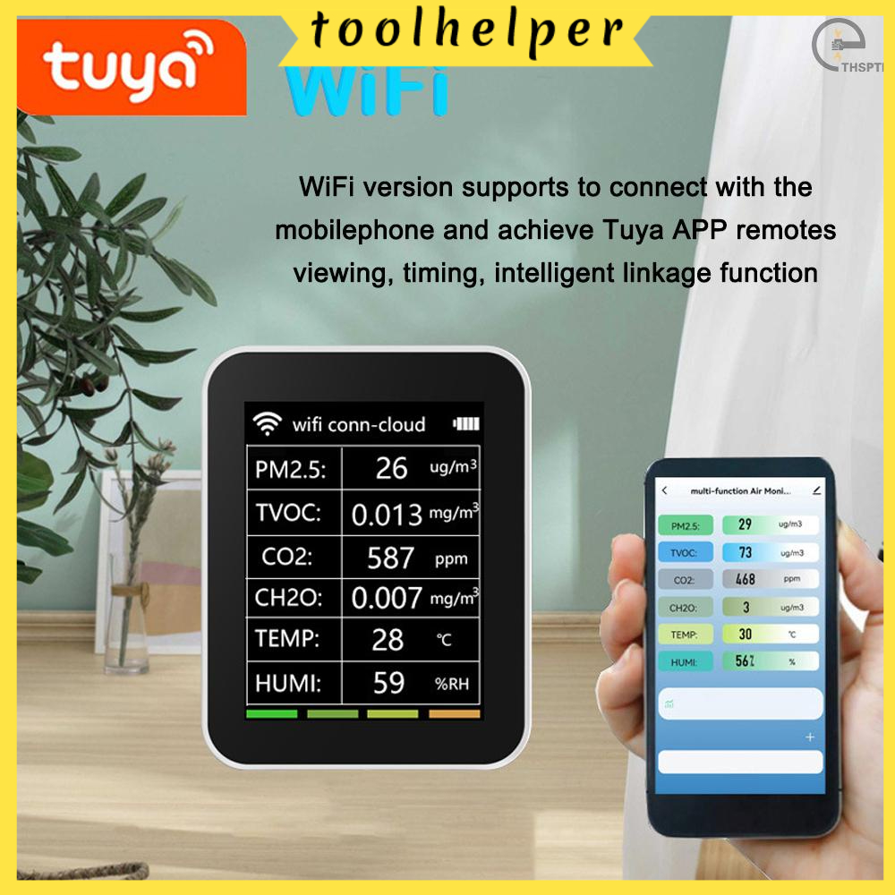 Th Tuya เครื่องตรวจจับคุณภาพอากาศ Wifi แบบพกพา 6 In 1 อเนกประสงค์ Pm2.5  Tvoc Co2 Ch2O สําหรับบ้าน ออฟฟิศ - Toolhelper.Th - Thaipick