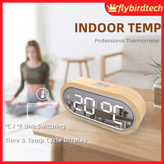 [FLY] Beech Wood Digital Clock Dual Alarm Snooze USB Alarm Clock Table Thermometer Electronic LED Wooden Desk Clock 4-Level Brightness for Living Room Office