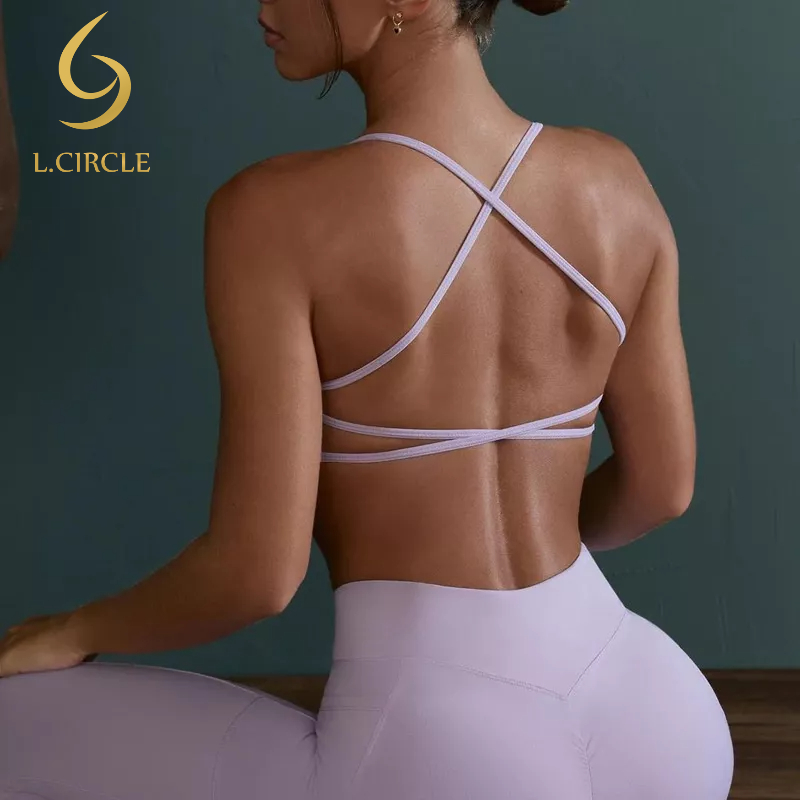 L.CIRCLEWomen Sexy Cross Back สปอร์ตบราแฟชั่นยอดนิยม