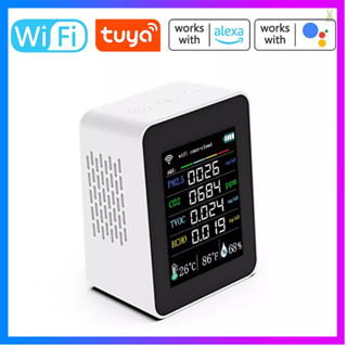 Flt Tuya เครื่องวัดคุณภาพอากาศ Wifi แบบพกพา 7in1 PM2.5 CO2 TVOC HCHO AQI อุณหภูมิความชื้น 2.8 นิ้ว จอแสดงผลสี TFT เครื่องตรวจจับคาร์บอนไดออกไซด์ รองรับการควบคุมผ่านแอพโทรศัพท์มือถือ