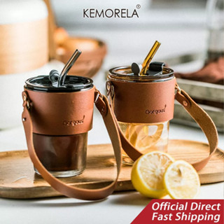 KEMORELA แก้วกาแฟ แก้วใส่น้ำ แก้วใส่กาแฟ พร้อมหลอดแก้ว ฝาปิด ปลอกหนั งกันร้อน ถ้วยแก้ว แก้วใส่น้ำ แก้วกาแฟ สไตล์ มินิมอล พร้อมหลอดแก้ว ฝาปิด ปลอ กซิลิ โคนกันร้อน