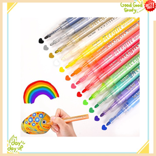 ปากกามาร์กเกอร์ อะคริลิค 12 สี สําหรับวาดภาพ หิน แก้ว เซรามิค ไม้ ผ้าใบ แก้ว DIY อุปกรณ์งานฝีมือ