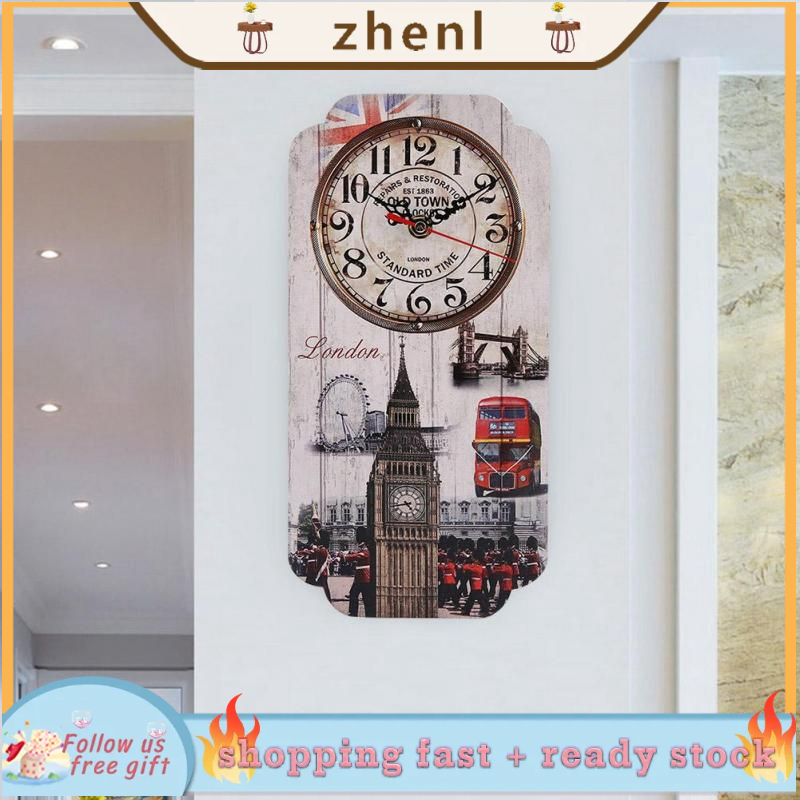 🌸สินค้ายอดนิยม🌸Zhenl นาฬิกาติดผนังรูปทรงสี่เหลี่ยมผืนผ้าสไตล์ยุโรปสำหรับตกแต่งบ้าน นาฬิกาติดผนัง สไตล์วินเทจ ขนาด เส้นผ่าศูนย์กลานาฬิกาแขวนผนัง นาฬิกาแขวนตกแต่งห้องนั่งเล่น น