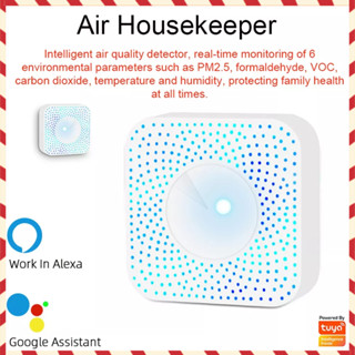 HGT Tuya 6-in-1 เครื่องตรวจจับความชื้นอัจฉริยะ WiFi คุณภาพอากาศ PM2.5 Formaldehyde VOC CO2 สําหรับบ้าน ออฟฟิศ