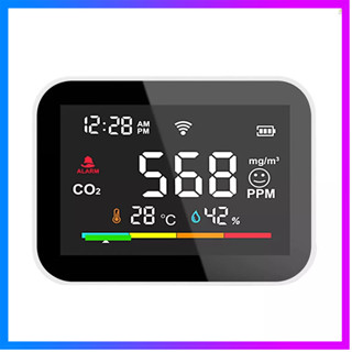 Flt เครื่องตรวจจับ CO2 WiFi อัจฉริยะ แบบพกพา คุณภาพอากาศ CO2 เครื่องวัดสัญญาณเตือน จอ LCD อุณหภูมิความชื้น เครื่องทดสอบอุณหภูมิ มัลติฟังก์ชั่น อุณหภูมิ CO2 &amp; เครื่องตรวจจับความชื้น คาร์บอนไดออกไซด์