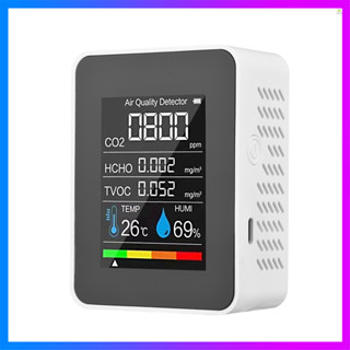 Flt เครื่องตรวจจับคุณภาพอากาศ CO2 5 in 1 ฟอร์มาลดีไฮด์ HCHO TVOC หน้าจอ LCD อุณหภูมิ ความชื้น ชาร์จได้ สําหรับห้อง สํานักงาน เรือนกระจก Wa