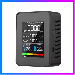 เครื่องตรวจจับ CO2 5 in 1 ฟอร์มาลดีไฮด์ HCHO TVOC หน้าจอ LCD วัดอุณหภูมิ ความชื้น ชาร์จได้ แบบพกพา สําหรับห้อง ออฟฟิศ เรือนกระจก