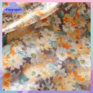 ใหม่ เสื้อผ้า ผ้าชีฟอง พิมพ์ลายดอกเดซี่ ขนาดเล็ก 1.5 ม.*0.5 ม.
