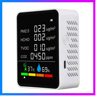 Flt เครื่องตรวจจับความชื้น CO2 ดิจิทัล คาร์บอนไดออกไซด์ TVOC HCHO อเนกประสงค์ 6 in 1