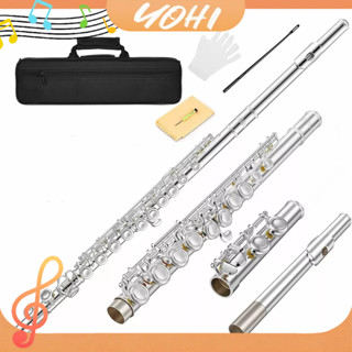 Yohi C Flutes Closed Hole 16 Keys Flute for Beginner Kids Student Flute Instrument with Cleaning Kit, Carrying Case, Gloves,  Rod, Nickel, EFL-1