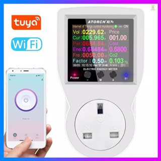 Flt Tuya ซ็อกเก็ตปลั๊กไฟอัจฉริยะ Wifi หน้าจอสี 2.4 นิ้ว ควบคุมผ่านแอพโทรศัพท์ มีรีโมตคอนโทรล