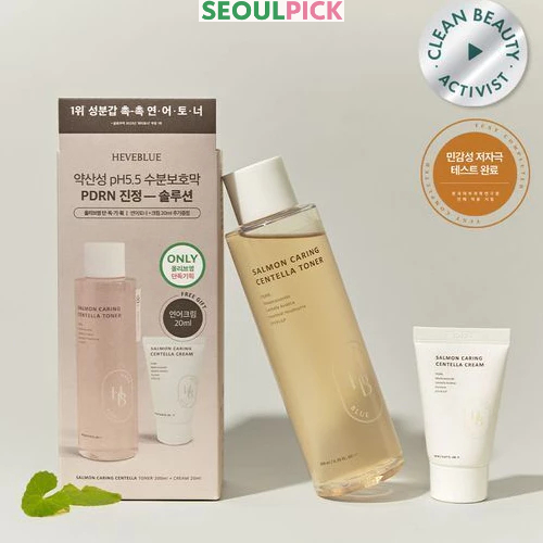 [HEVEBLUE] Salmon Caring Centella Toner 200mL Set (+Centella Cream 20ml)