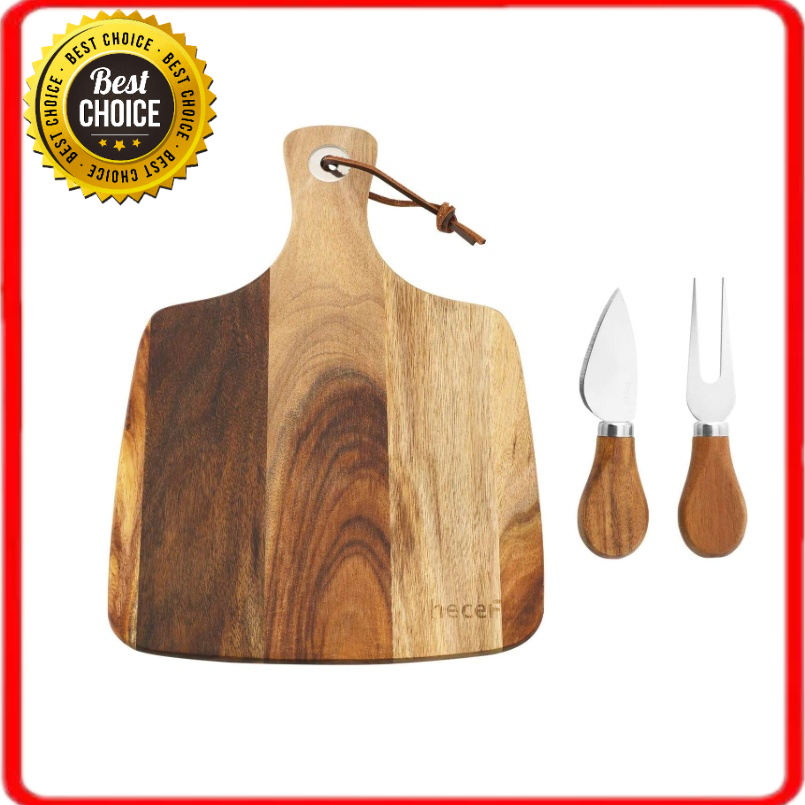 Hecef Cheese Board ชุด 3 ชิ้น,a Acacia Wood Cheese Plate & a Cheese Fork, Perfect Cheese Platter Boa
