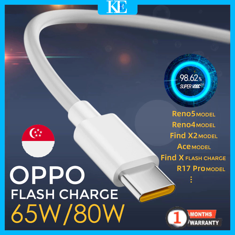 OPPO RENO 65W 80W SUPERVOOC 2.0 สายชาร์จเร็วสําหรับโทรศัพท์ Oppo Reno ทุกรุ่น
