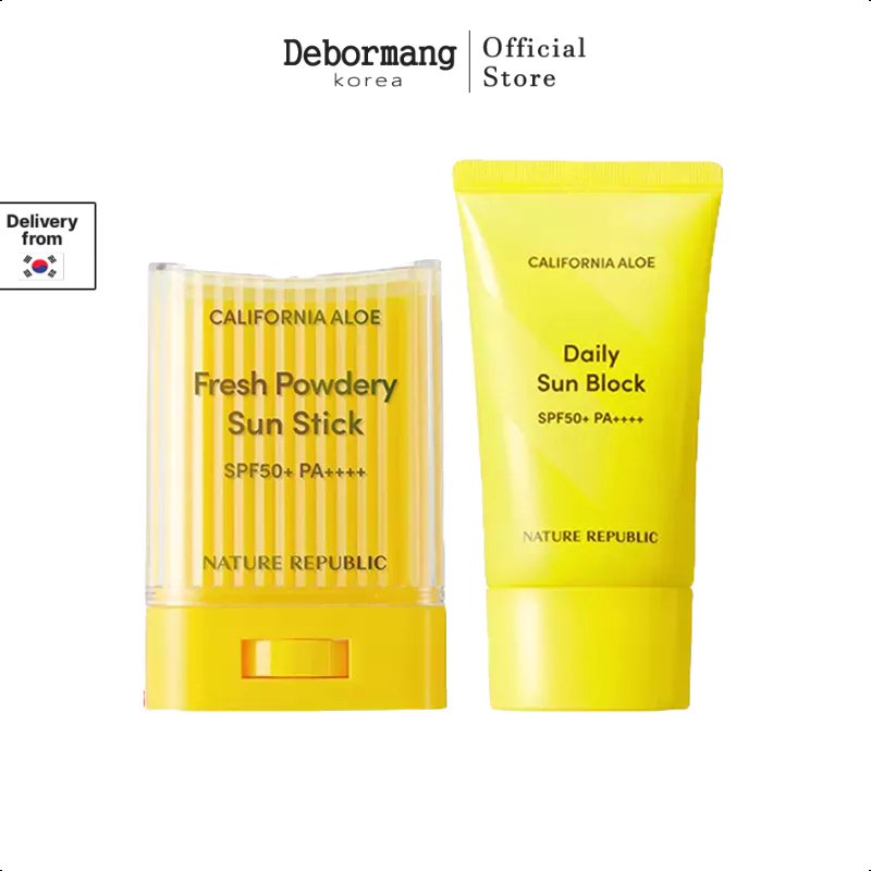 ใหม่ Nature Republic Fresh Powdery Sun Stick California Aloe SPF50+ PA++++ 24g+Aloe Sun Block 57ml