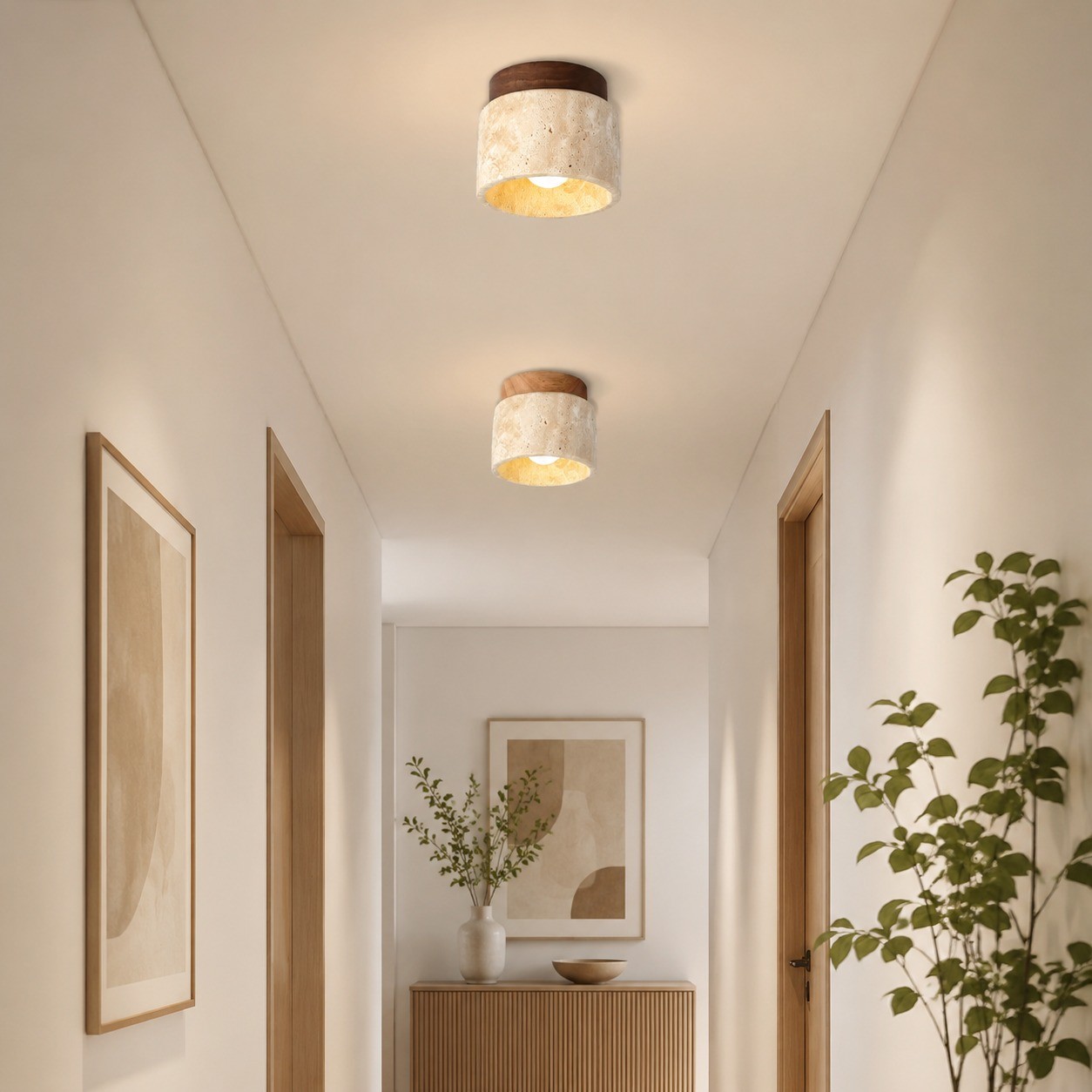 โคมไฟเพดาน สไตล์ญี่ปุ่นวาบิ-ซาบิแบบเรโทร มินิมอล LED 3 สี โคมไฟติดเพดานทางเดิน สําหรับตกแต่งห้องนั่งเล่น/ห้องนอน/ระเบียง/บันได