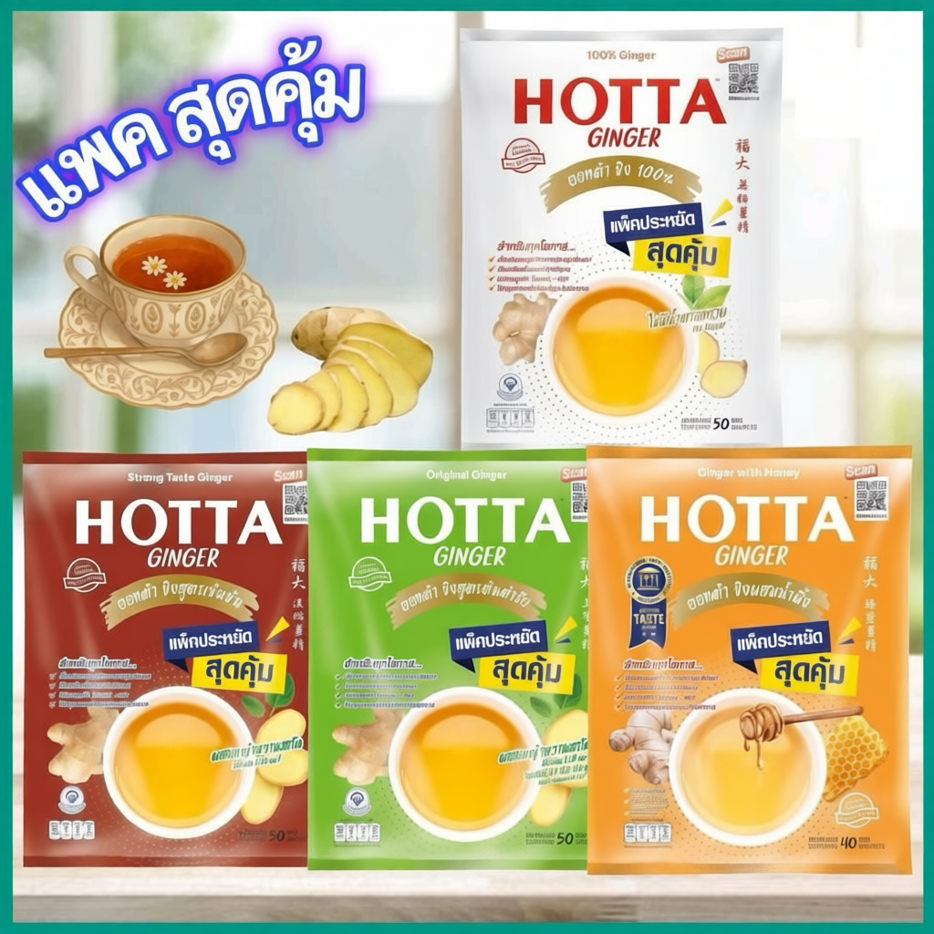 Hotta ขิงผงสำเร็จรูป ขิงแท้ ไม่มีสีเทียม ไม่แต่งกลิ่น